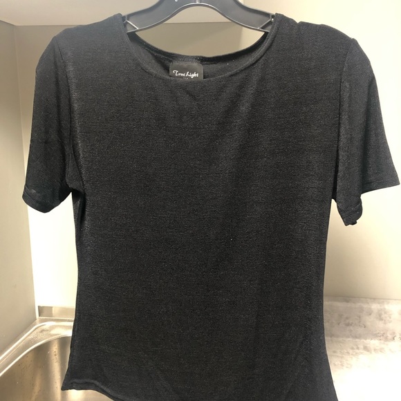 Silky smooth poly mix dark black stretch top - Picture 2 of 5